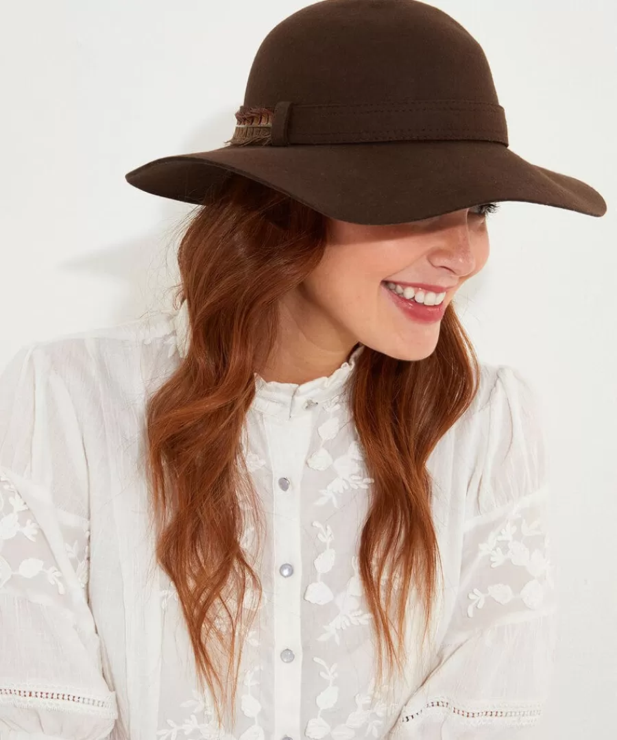 Fashion Joe Browns Alexis Feather Trim Hat Chocolate
