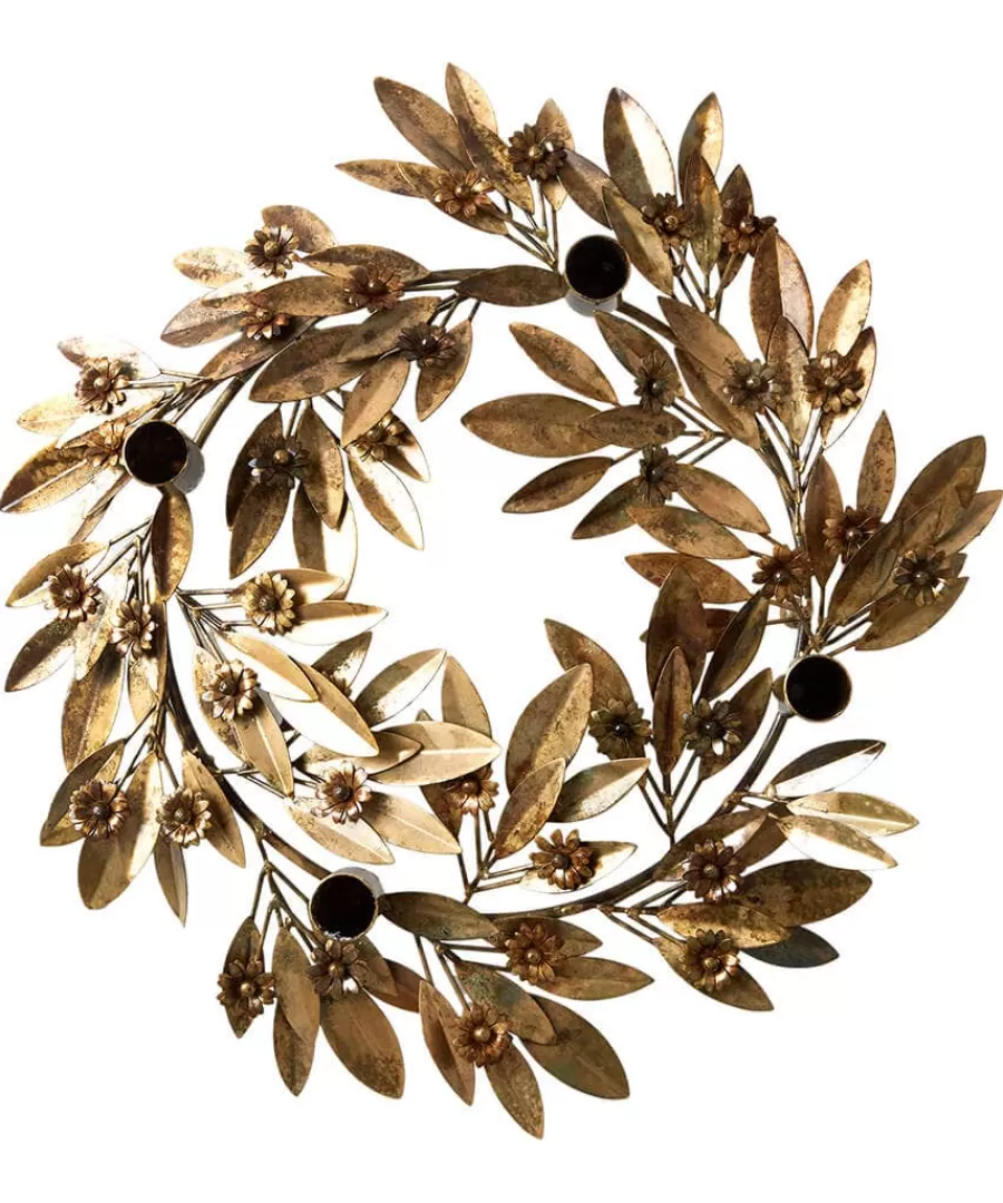 Hot Joe Browns Antique Wreath Candle Holder Gold