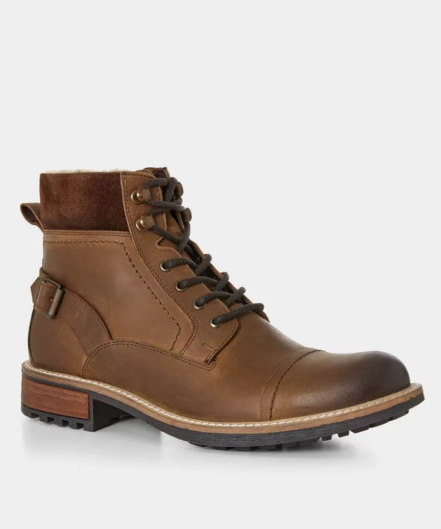 Shop Joe Browns Aviator Borg Lined Oiled Boots Dark Brown