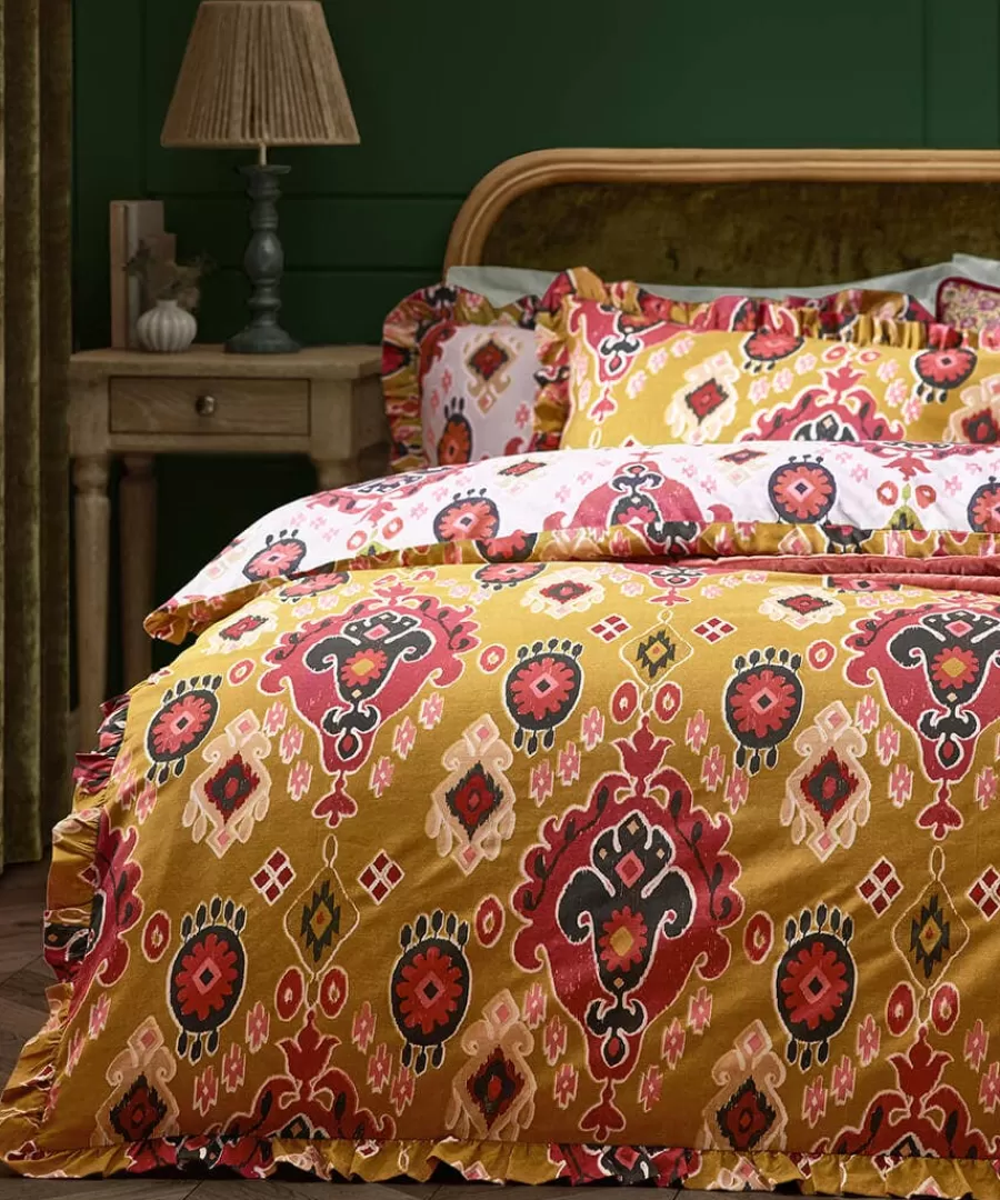 New Joe Browns Aztec Cotton Slub Reversible Frill Duvet Set Amber