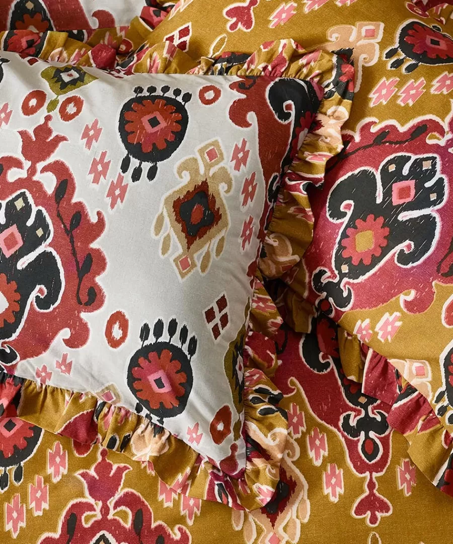 New Joe Browns Aztec Cotton Slub Reversible Frill Duvet Set Amber