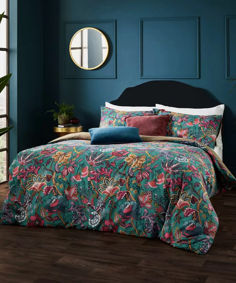 Discount Joe Browns Savanna Leopard Florals Cotton Slub Reversible Duvet Set Blue