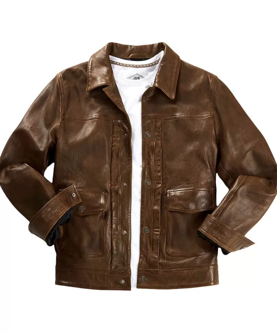Clearance Joe Browns Trucker Leather Jacket Brown
