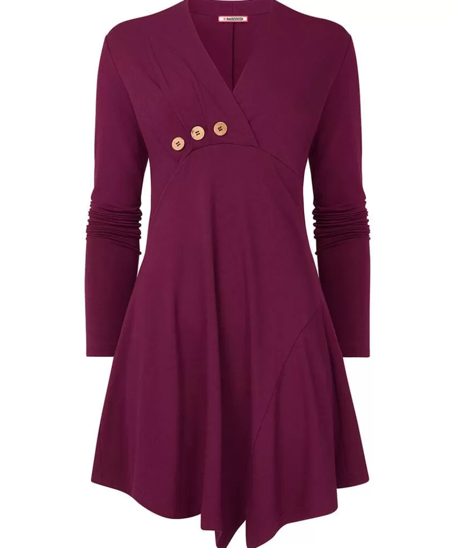 Hot Joe Browns Button Detail Jersey Tunic Top Berry