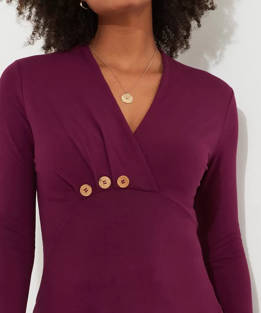 Hot Joe Browns Button Detail Jersey Tunic Top Berry