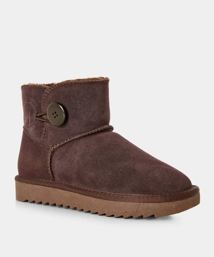 Discount Joe Browns Cosy Button Trim Suede Boots Dark Brown