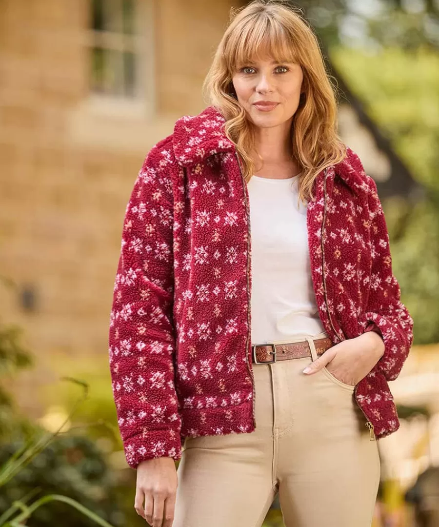 Fashion Joe Browns Cosy Cabin Patterned Fleece Jacket Red