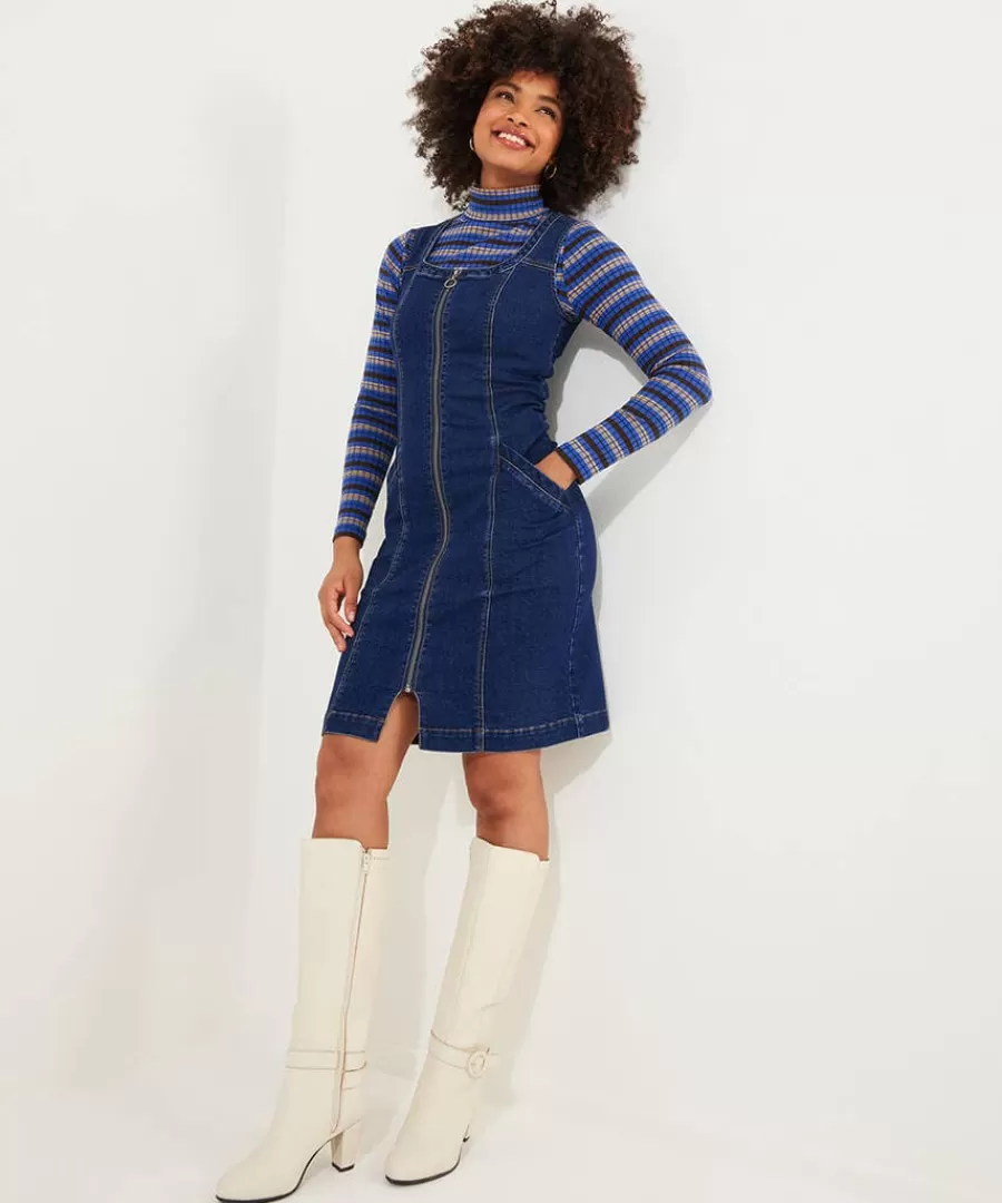 Hot Joe Browns Dawn Denim Zip Through Pinafore Blue