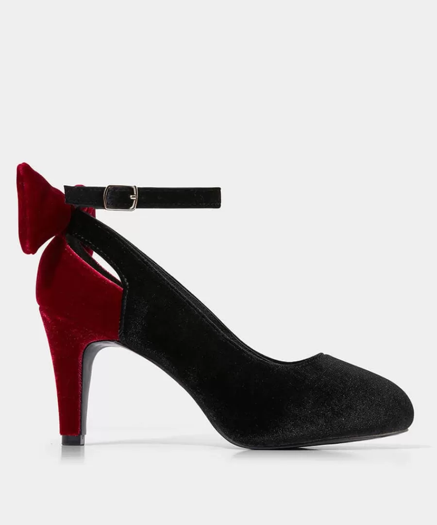 Best Sale Joe Browns Divine Diva Velvet Bow Shoes Black/Red