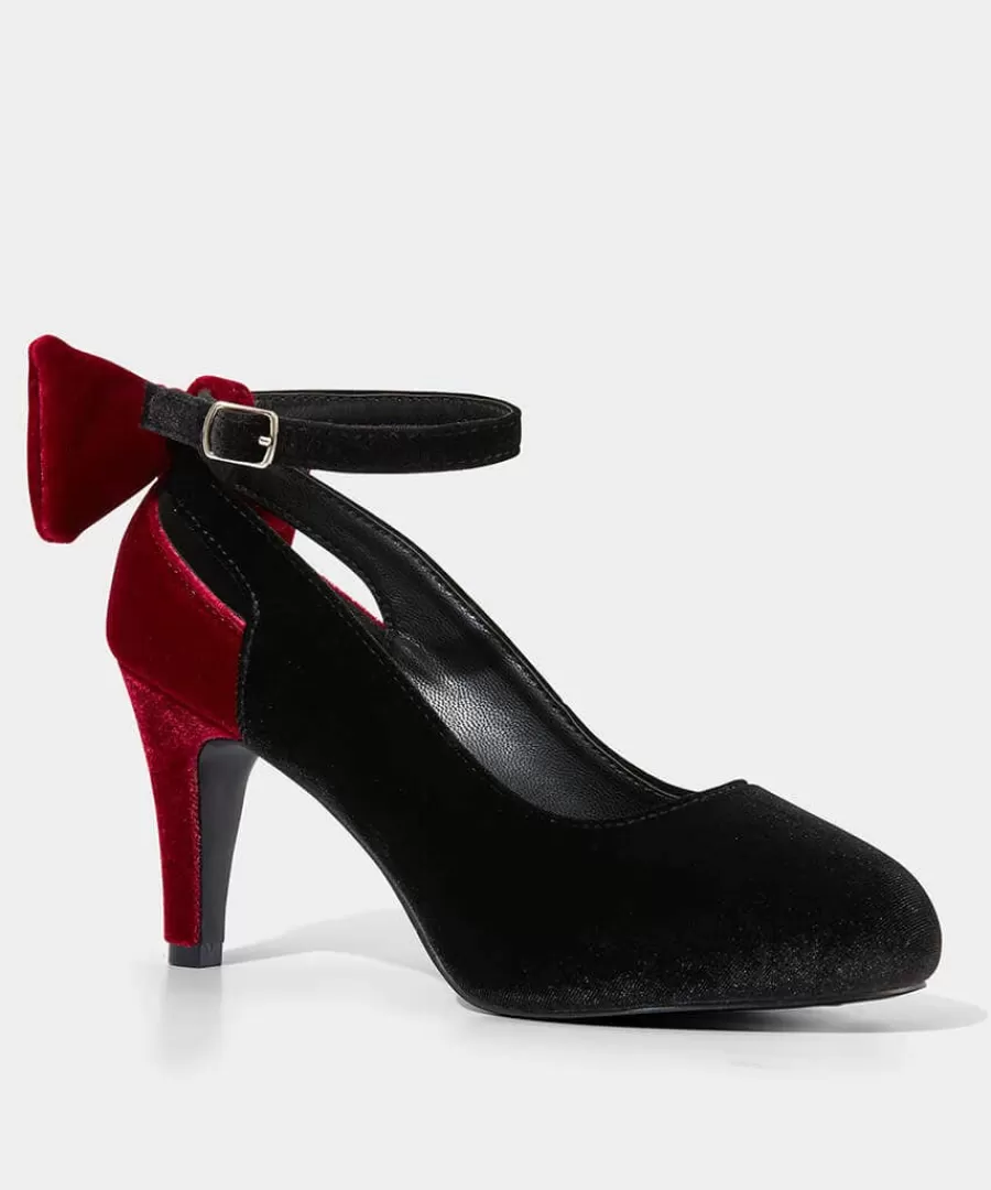 Best Sale Joe Browns Divine Diva Velvet Bow Shoes Black/Red