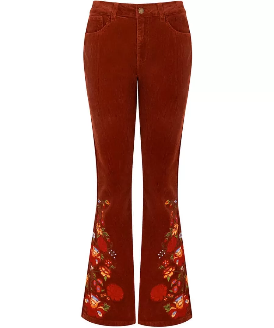 New Joe Browns Extraordinary Embroidered Cord Trousers Rust