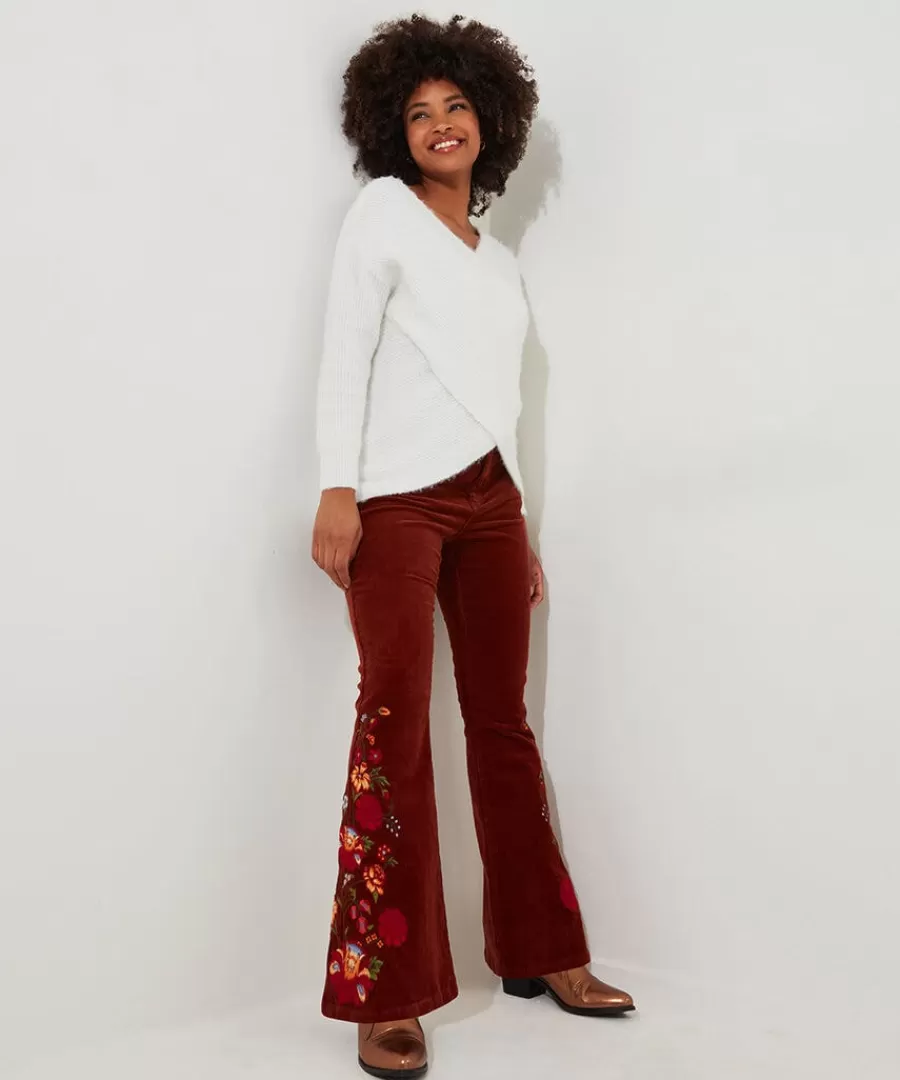 New Joe Browns Extraordinary Embroidered Cord Trousers Rust