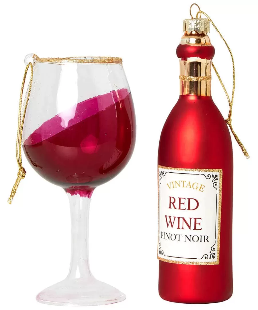 Cheap Joe Browns Feeling Merry Wine Bottle And Glass Christmas Ornaments Red