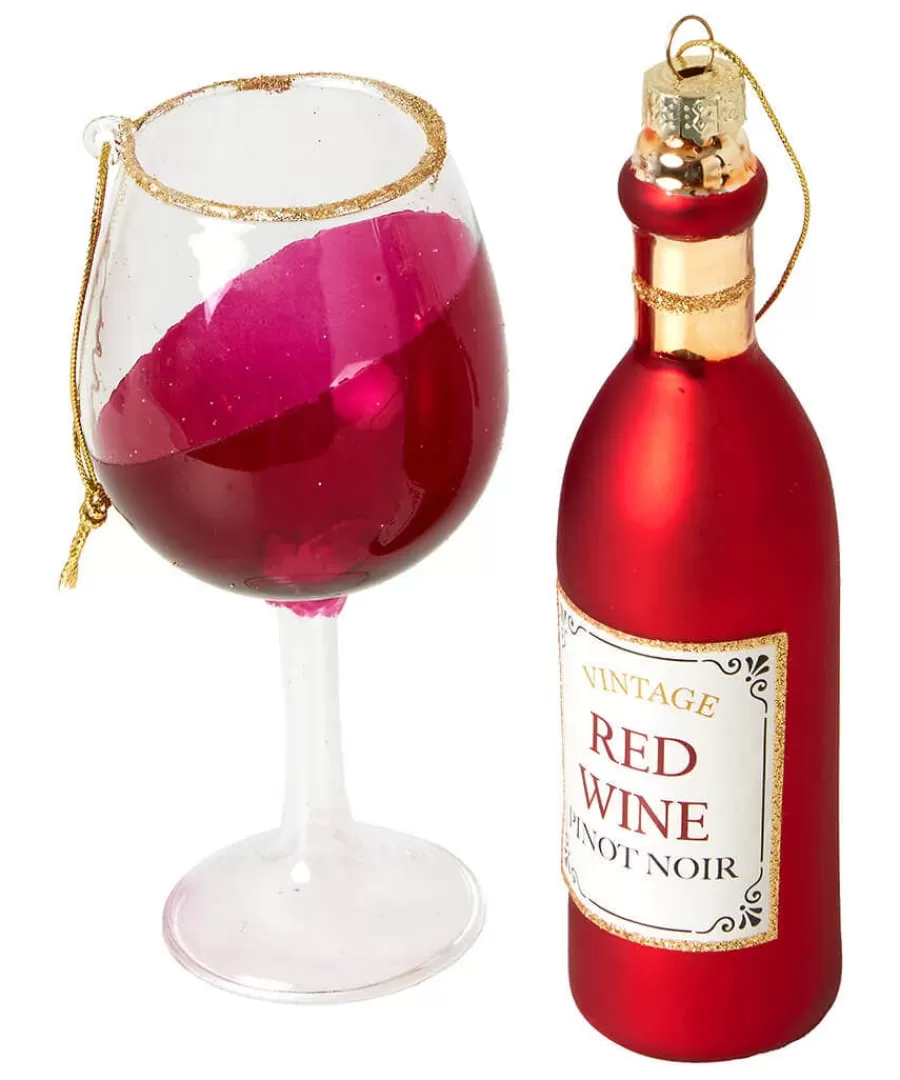 Cheap Joe Browns Feeling Merry Wine Bottle And Glass Christmas Ornaments Red