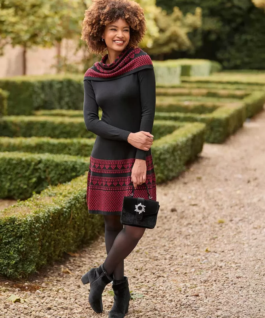 Fashion Joe Browns Glamorous Glitter Knit Dress With Snood Black
