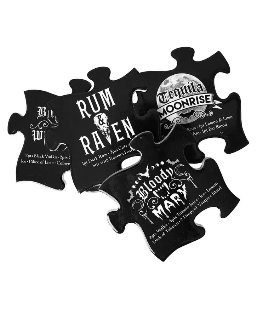Hot Joe Browns Gothic Cocktails Jigsaw Coaster Set Black