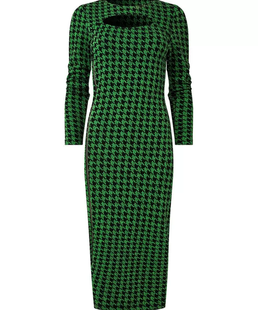 Hot Joe Browns Greta Zip Through Stretch Jacquard Dress Green