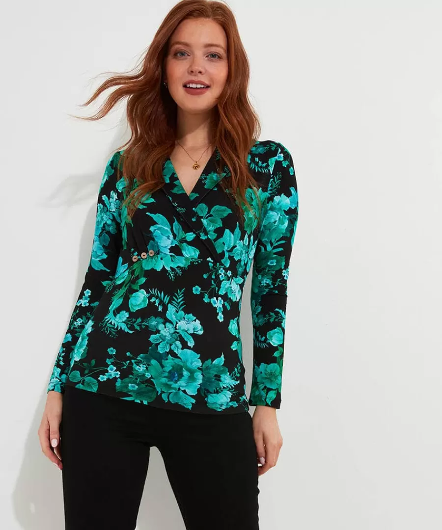 Fashion Joe Browns Hallie Jersey Print Wrap Top Black