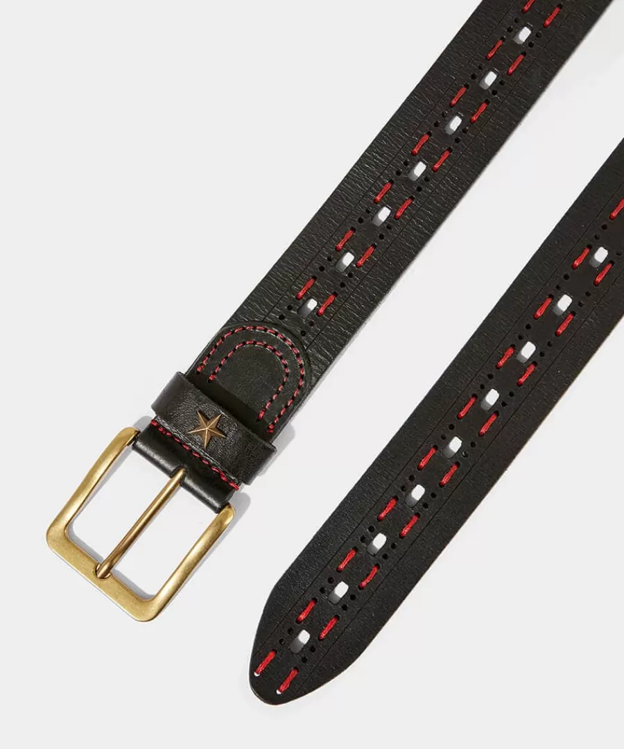 Sale Joe Browns Harness Stitched Leather Belt Black