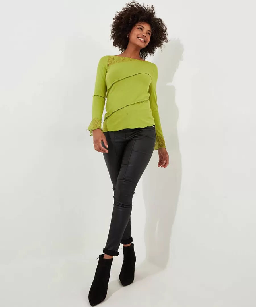 Best Sale Joe Browns Josie Lace Trim Top Green / Black