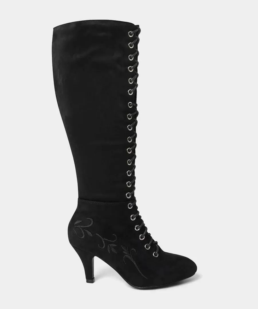 Cheap Joe Browns Layla Lace Up Embroidered Boots Black