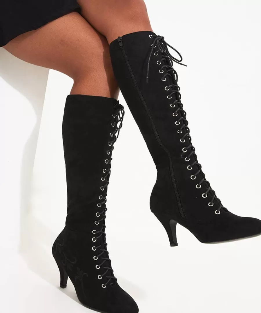 Cheap Joe Browns Layla Lace Up Embroidered Boots Black