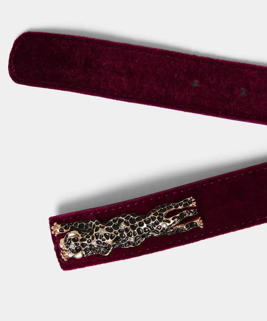 Best Sale Joe Browns Leopard Trim Deco Velvet Belt Dark Red