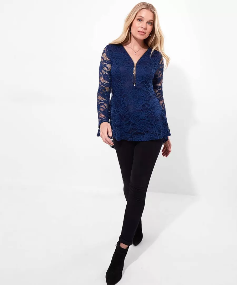 Best Sale Joe Browns Loretta Lace Zip Top Teal