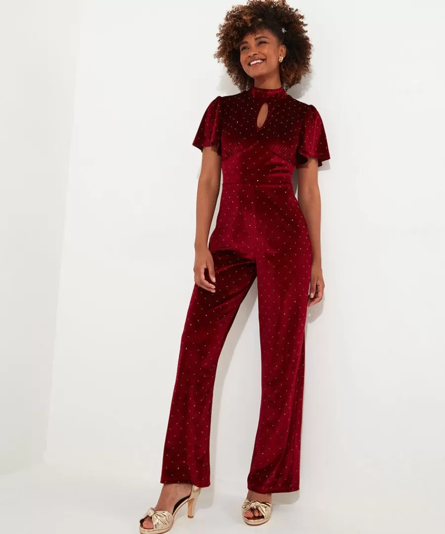 Fashion Joe Browns Loretta Velour Jumpsuit Berry