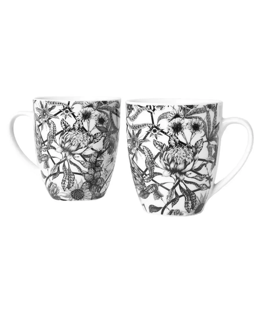 Hot Joe Browns Magnificent Monochrome Floral Mugs Black / White