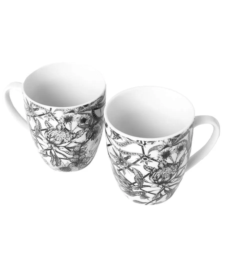 Hot Joe Browns Magnificent Monochrome Floral Mugs Black / White