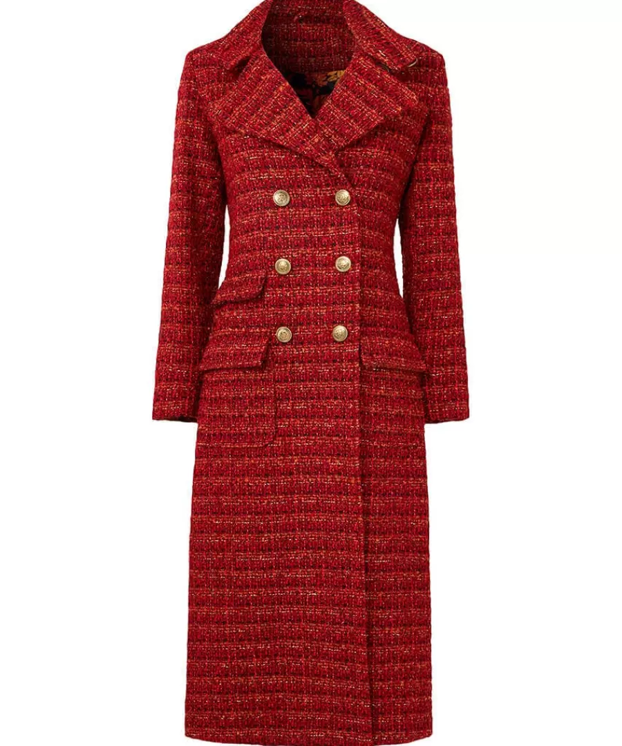 Fashion Joe Browns Maya Tweed Maxi Coat Burnt Orange
