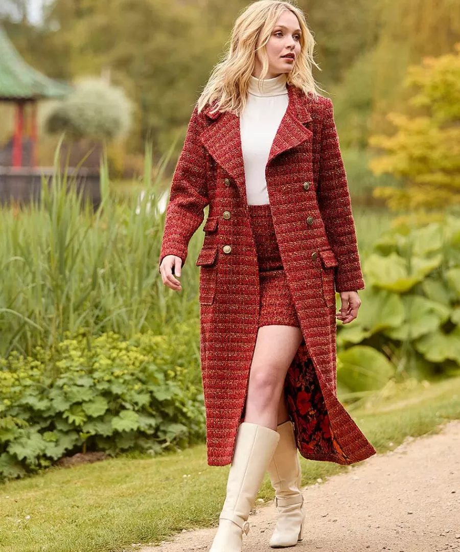 Fashion Joe Browns Maya Tweed Maxi Coat Burnt Orange