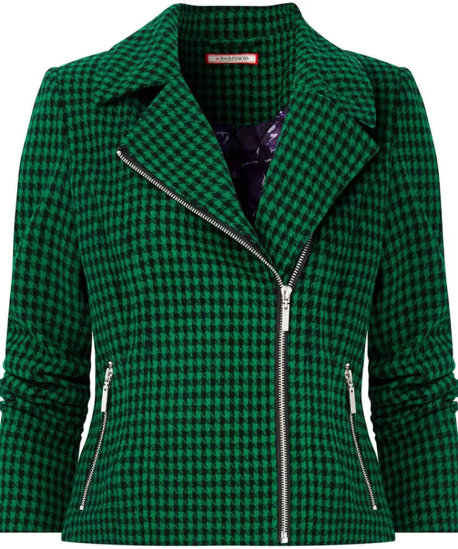 Online Joe Browns Meg Dogstooth Biker Jacket Green