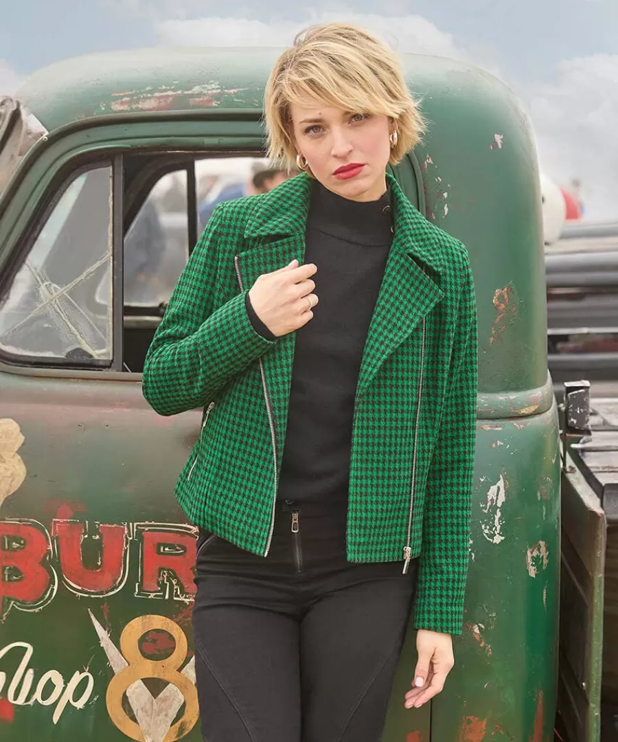 Online Joe Browns Meg Dogstooth Biker Jacket Green