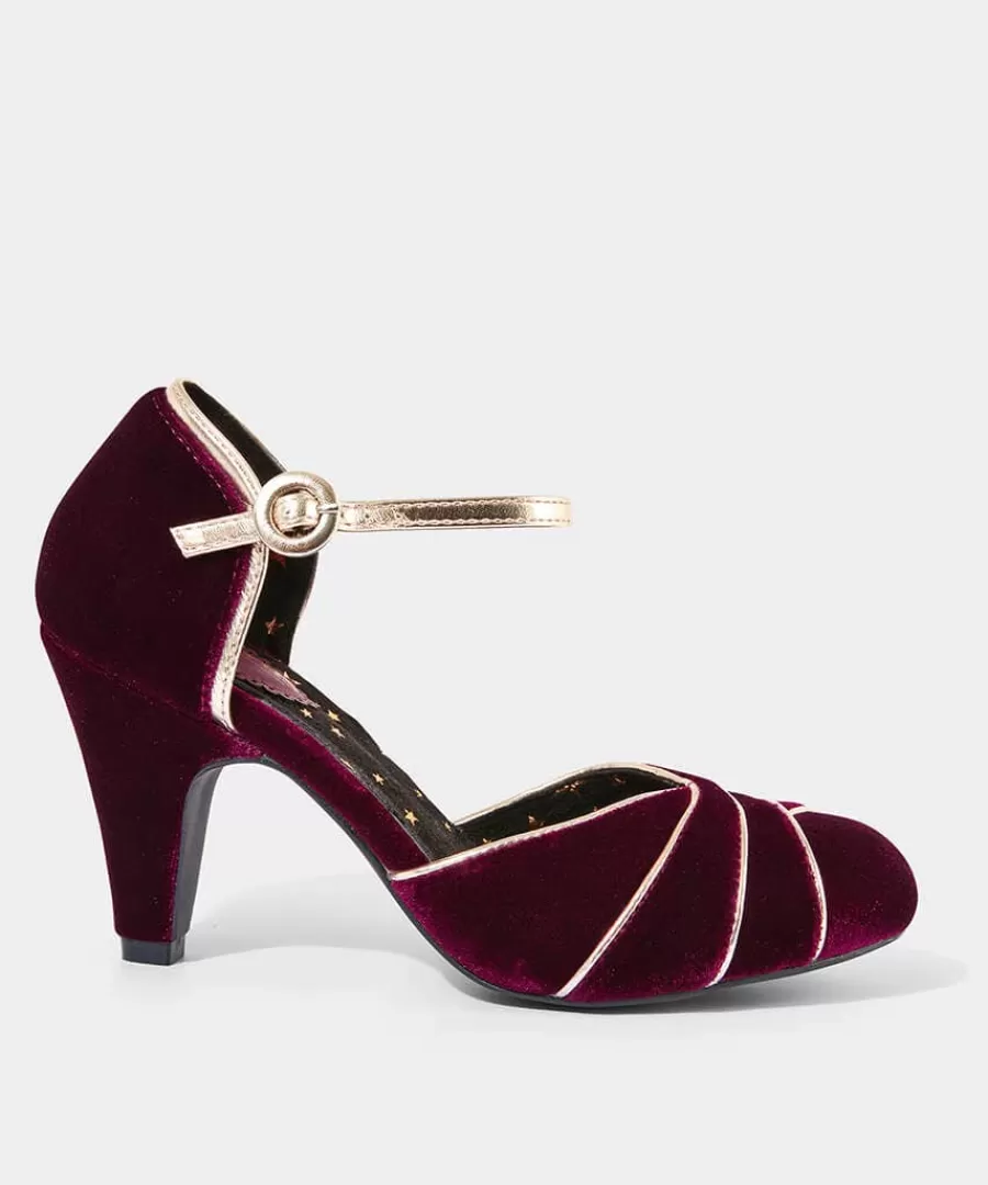 New Joe Browns Midnight Hour Velvet Deco Shoes Dark Red