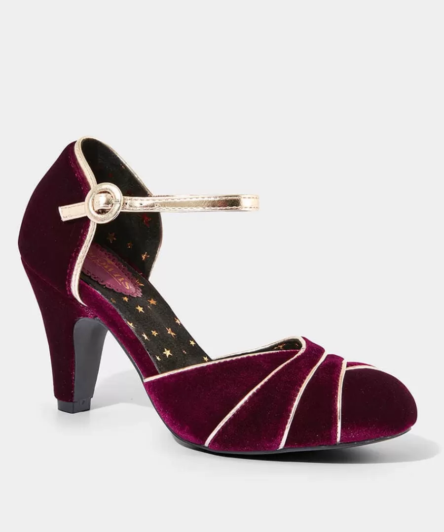 New Joe Browns Midnight Hour Velvet Deco Shoes Dark Red