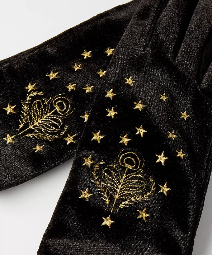 Cheap Joe Browns Opulence Embroidered Velour Gloves Black/Gold