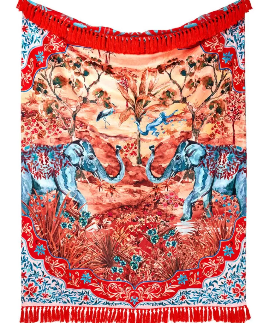 Fashion Joe Browns Ornate Elephant Reversible Tassel Throw Rust