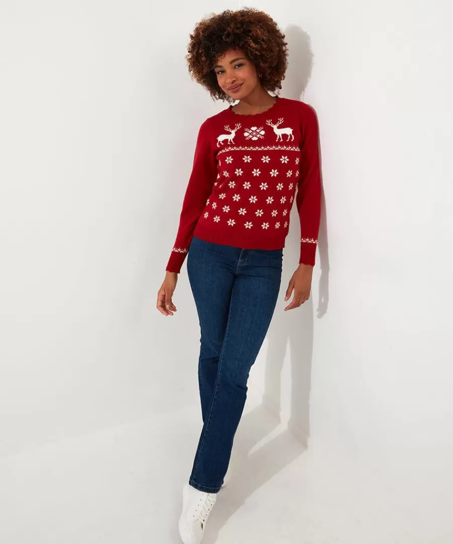 Fashion Joe Browns Retro Reindeer Jumper Red
