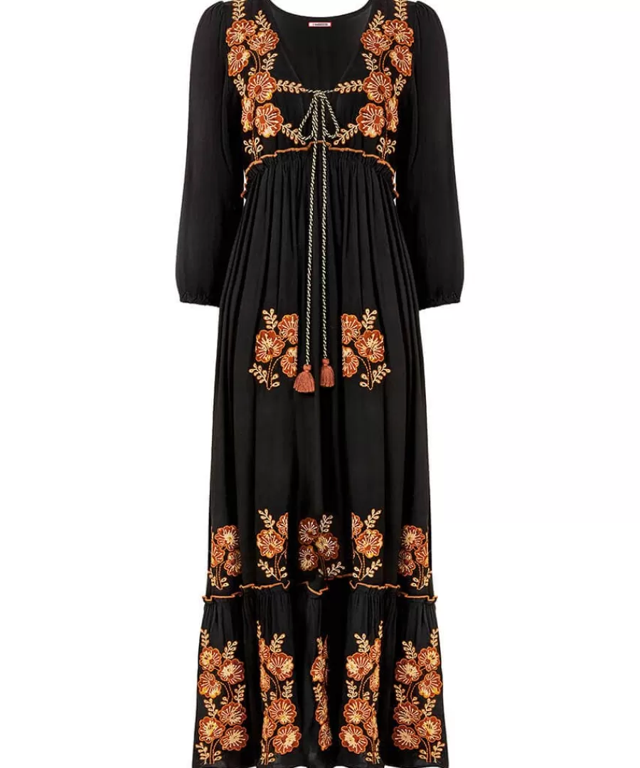 Hot Joe Browns Sensational Embroidered Boho Dress Black