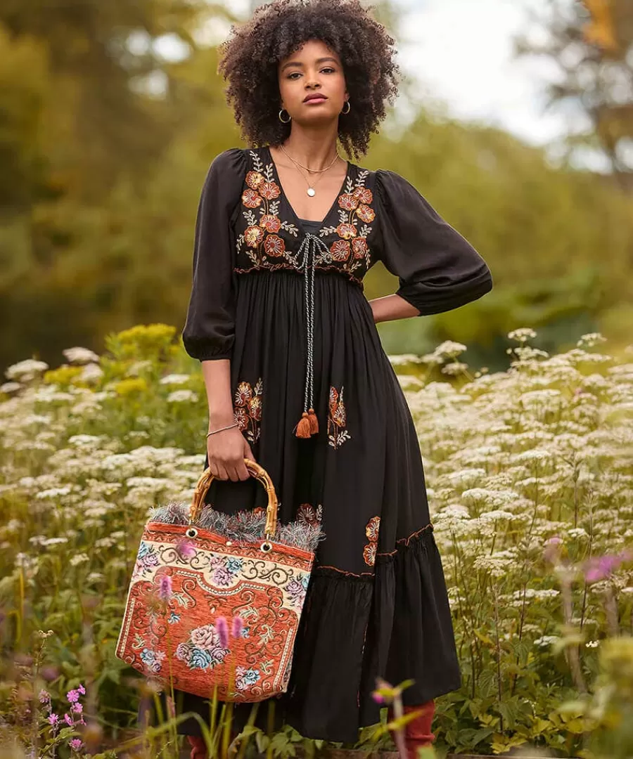 Hot Joe Browns Sensational Embroidered Boho Dress Black