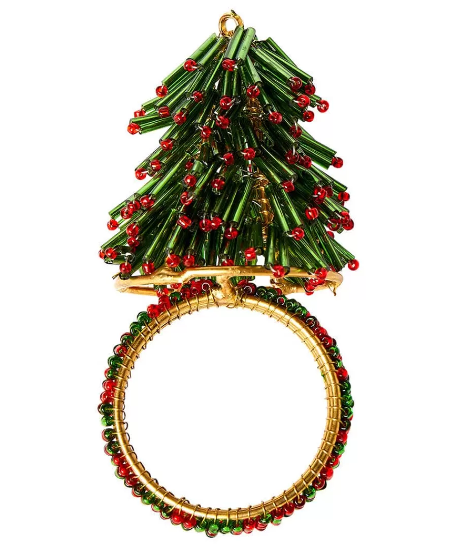 Online Joe Browns Set Of 4 Christmas Tree Beaded Napkin Rings Green