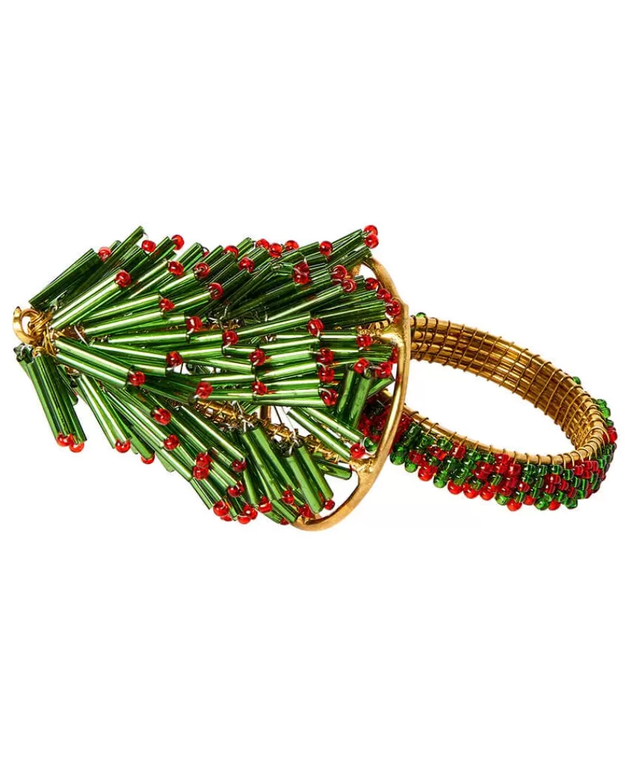 Online Joe Browns Set Of 4 Christmas Tree Beaded Napkin Rings Green