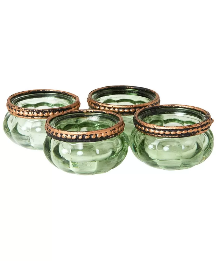 Best Joe Browns Set Of 4 Lambent Leaf Glass Tealight Holders Green