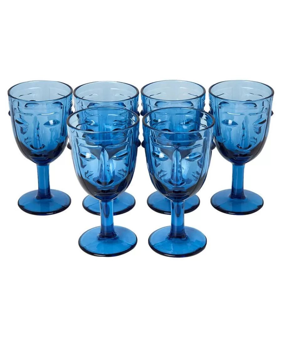 Shop Joe Browns Set Of 6 Deco Face Wine Glasses Blue