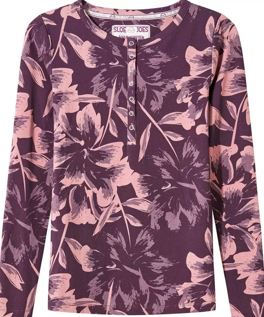 Hot Joe Browns Sloe Joes Floral Henley Purple