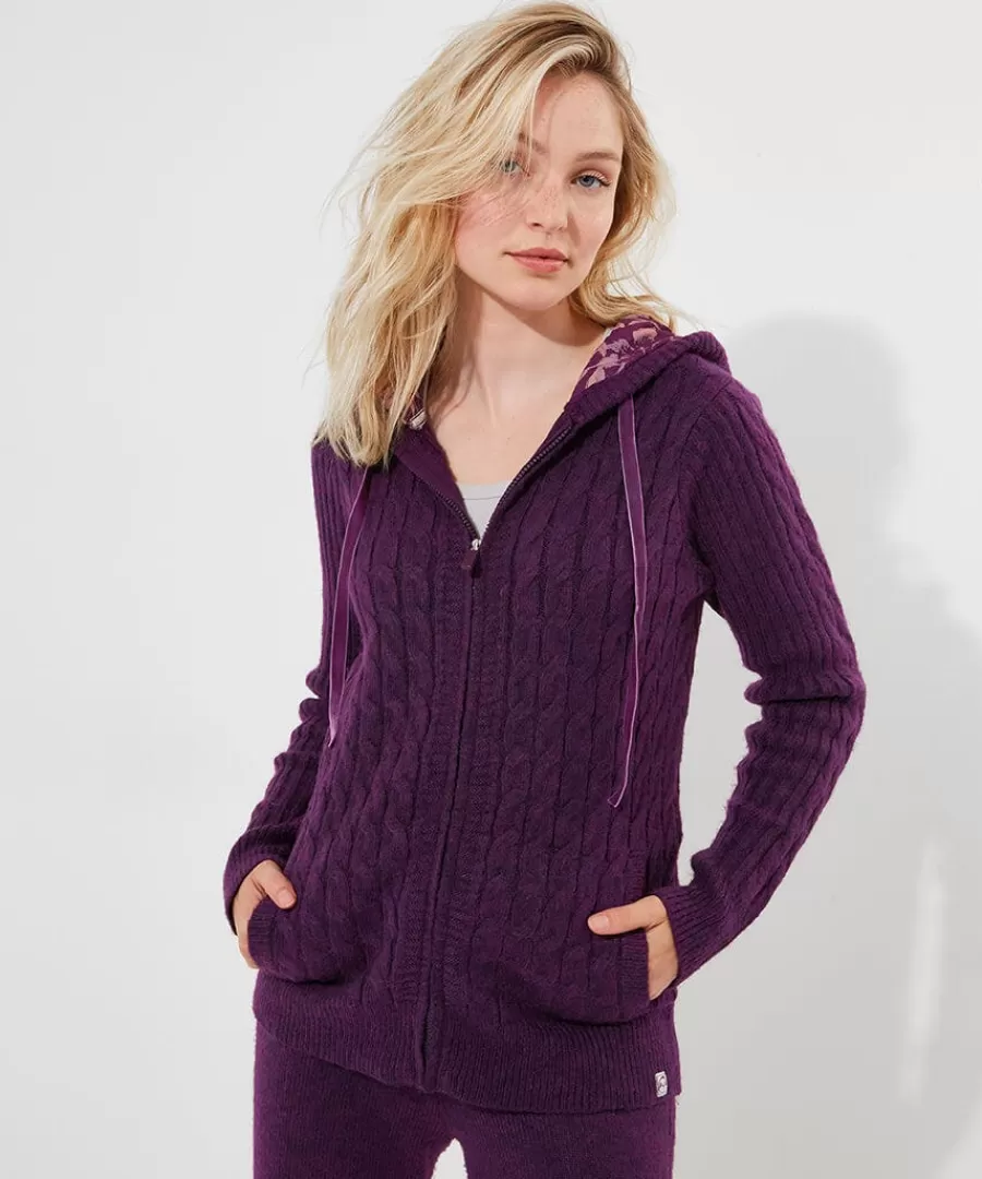 Online Joe Browns Sloe Joes Knitted Cable Zip Up Cardigan Purple