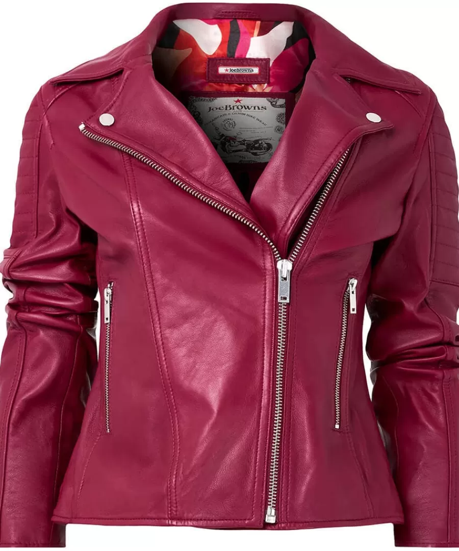 Flash Sale Joe Browns Stitch Detail Leather Biker Jacket Raspberry