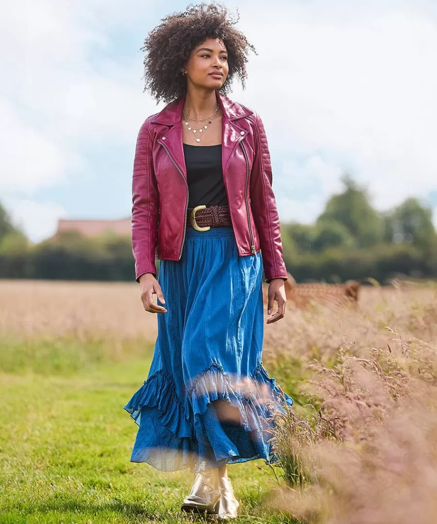 Flash Sale Joe Browns Stitch Detail Leather Biker Jacket Raspberry